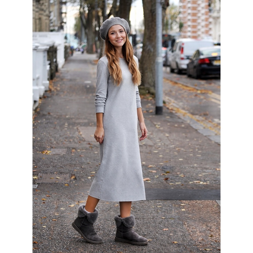 Zara‎ Pullover Gray Midi Dress Knit Grunge S Casual Relaxed Fit Long Sweatshirt